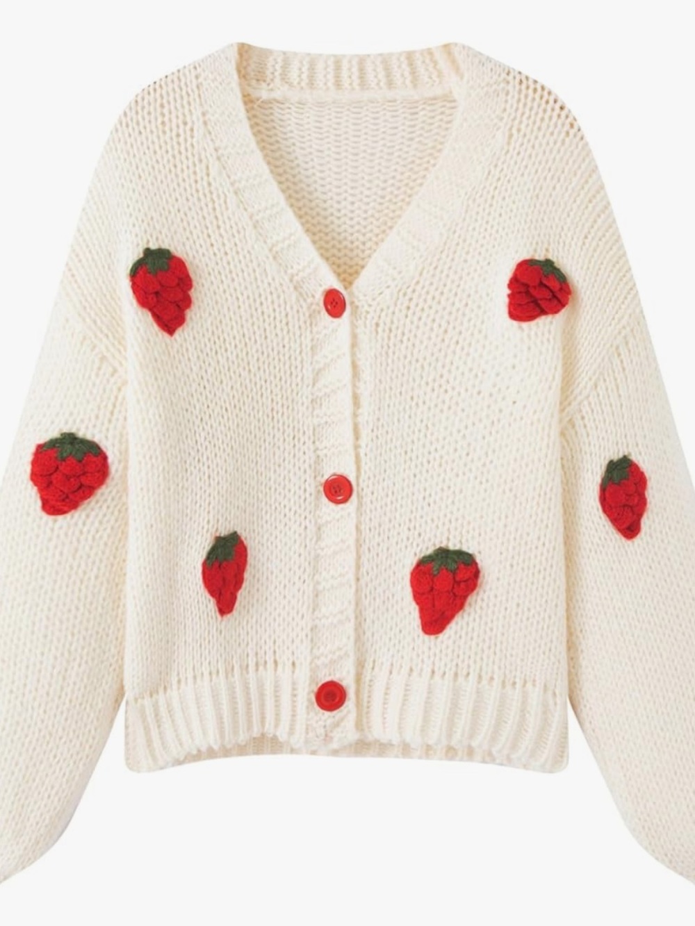 Strawberry Knit Cardigan Chunky Oversized Cottagecore Coquette Sweater Size L